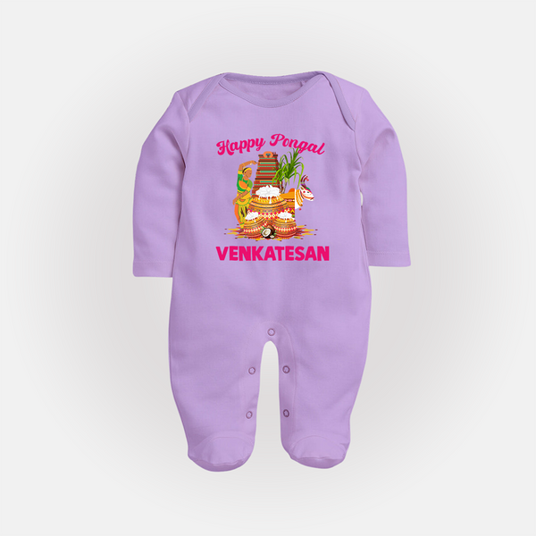 Happy Pongal Temple Theme  | Personalized Kids Fullbody Suit  - LILAC - New Born (Chest 7.5")