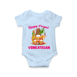 Happy Pongal Temple Theme  | Personalized Kids Romper  - BABY BLUE - New Born (Chest 14")
