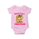Happy Pongal Temple Theme  | Personalized Kids Romper  - BABY PINK - New Born (Chest 14")