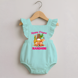 Happy Pongal Temple Theme  | Personalized Kids Romper frock   - MINT GREEN - 0 - 3 Months Old (Chest 19")