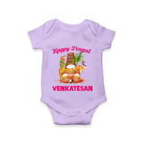 Happy Pongal Temple Theme  | Personalized Kids Romper  - LILAC - New Born (Chest 14")