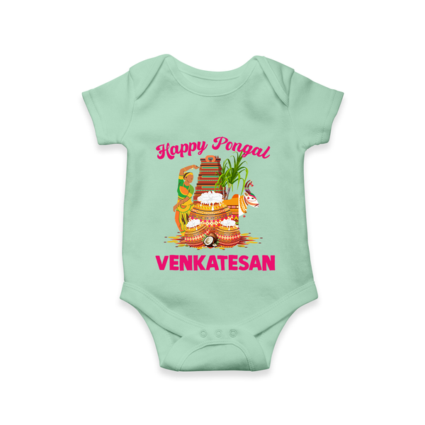 Happy Pongal Temple Theme  | Personalized Kids Romper  - MINT GREEN - New Born (Chest 14")