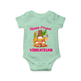 Happy Pongal Temple Theme  | Personalized Kids Romper  - MINT GREEN - New Born (Chest 14")