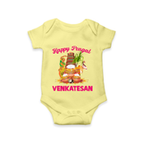 Happy Pongal Temple Theme  | Personalized Kids Romper  - PASTEL YELLOW - New Born (Chest 14")