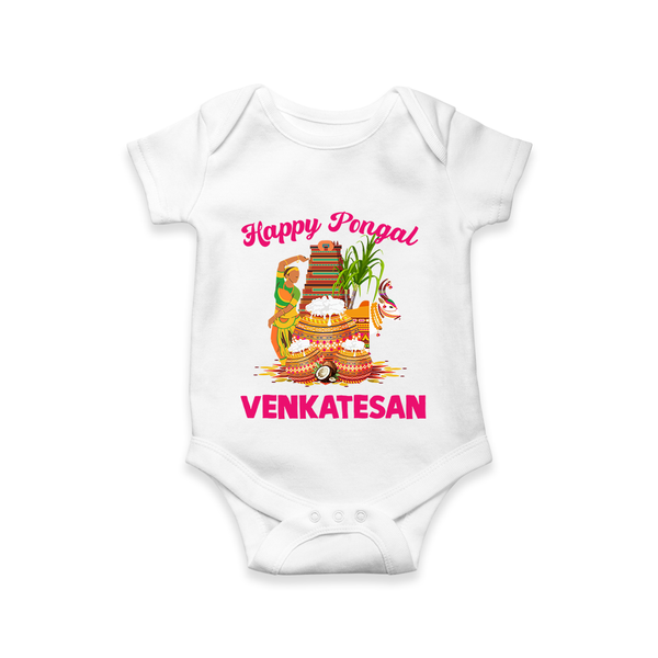 Happy Pongal Temple Theme  | Personalized Kids Romper  - WHITE - New Born (Chest 14")