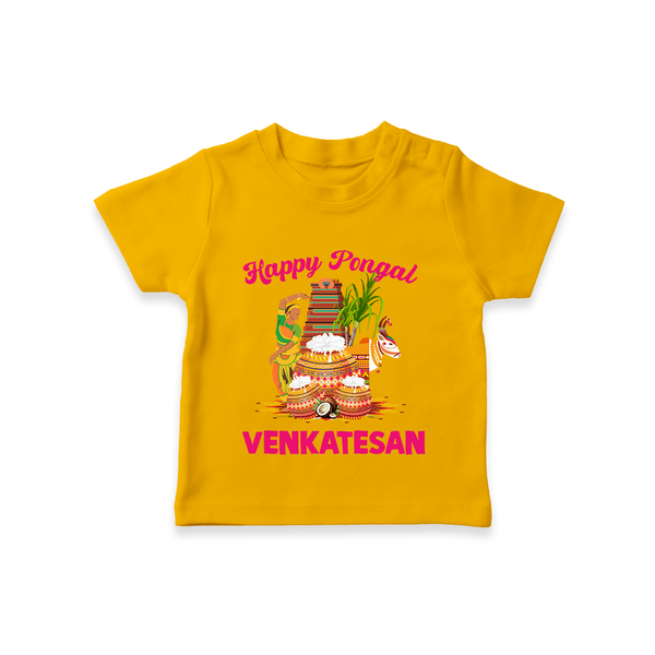 Happy Pongal Temple Theme  | Personalized Kids T-Shirt  - CHROME YELLOW - 0-5 Months Old (Chest 17")