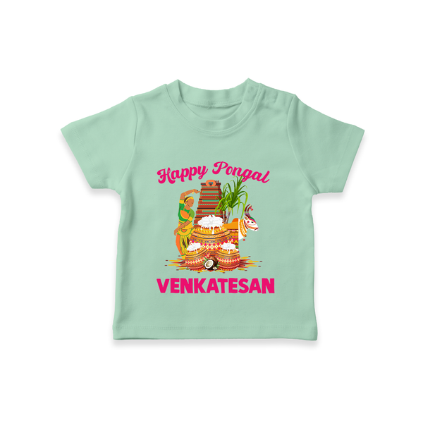 Happy Pongal Temple Theme  | Personalized Kids T-Shirt  - MINT GREEN - 0-5 Months Old (Chest 17")
