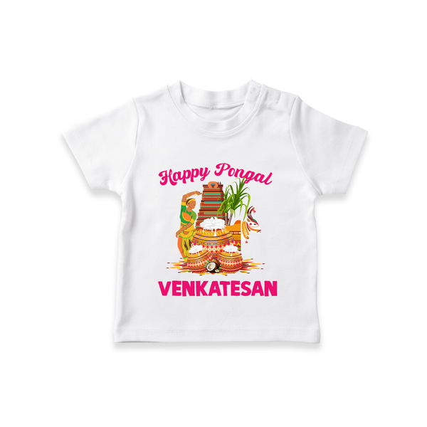 Happy Pongal Temple Theme  | Personalized Kids T-Shirt  - WHITE - 0-5 Months Old (Chest 17")