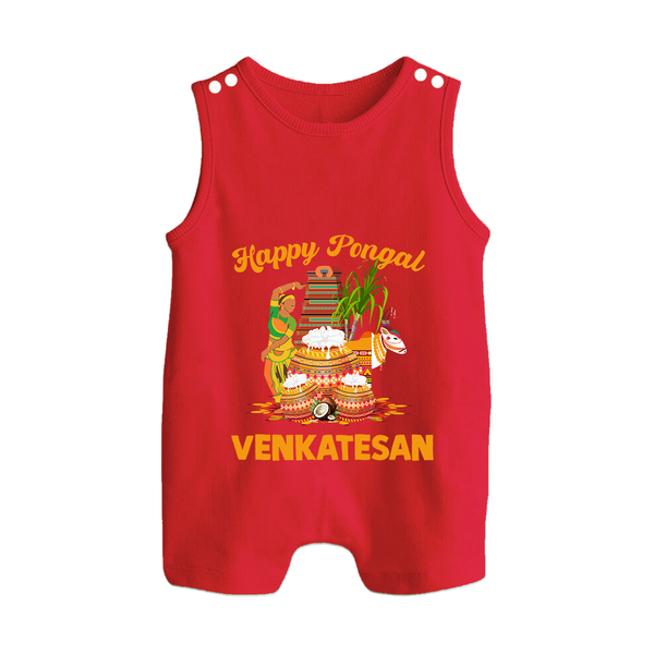 Happy Pongal Temple Theme  | Personalized Kids Romper Suit - RED - 0 - 5 Months Old (Chest 18")