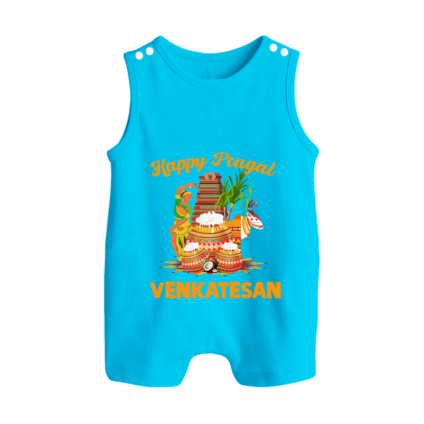 Happy Pongal Temple Theme  | Personalized Kids Romper Suit - SKY BLUE - 0 - 5 Months Old (Chest 18")