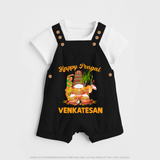 Happy Pongal Temple Theme  | Personalized Kids Dungaree  - BLACK - 0 - 5 Months Old (Chest 18")