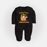 Happy Pongal Temple Theme  | Personalized Kids Fullbody Suit  - BLACK - New Born (Chest 7.5")