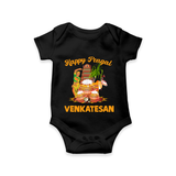 Happy Pongal Temple Theme  | Personalized Kids Romper  - BLACK - New Born (Chest 14")
