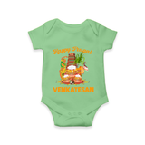 Happy Pongal Temple Theme  | Personalized Kids Romper  - GREEN - New Born (Chest 14")