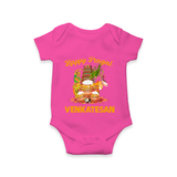 Happy Pongal Temple Theme  | Personalized Kids Romper  - HOT PINK - New Born (Chest 14")