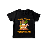 Happy Pongal Temple Theme  | Personalized Kids T-Shirt  - BLACK - 0-5 Months Old (Chest 17")