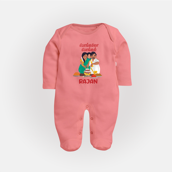 Pongalo Pongal Family Celebration | Personalized Kids Fullbody Suit  - PEACH - New Born (Chest 7.5")