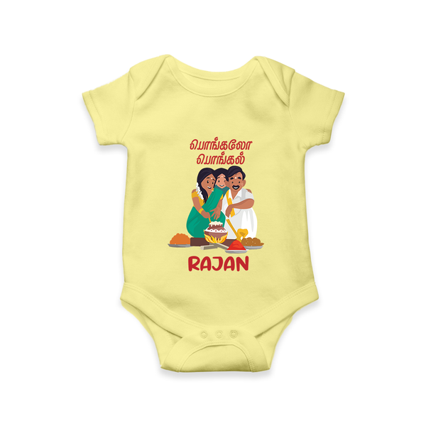 Pongalo Pongal Family Celebration | Personalized Kids Romper  - PASTEL YELLOW - New Born (Chest 14")