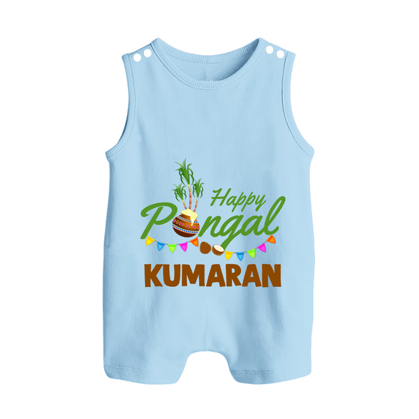 Festive Happy Pongal Typography | Personalized Kids Romper Suit  - BABY BLUE - 0 - 5 Months Old (Chest 18")
