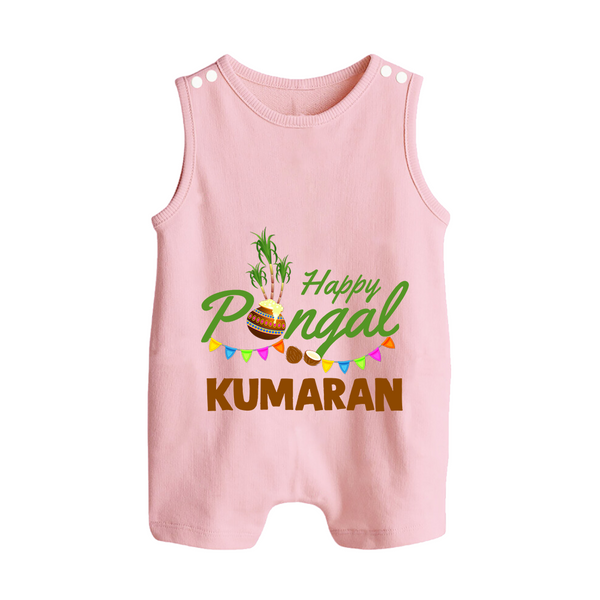 Festive Happy Pongal Typography | Personalized Kids Romper Suit  - BABY PINK - 0 - 5 Months Old (Chest 18")
