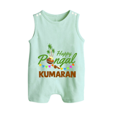 Festive Happy Pongal Typography | Personalized Kids Romper Suit  - MINT GREEN - 0 - 5 Months Old (Chest 18")