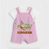Festive Happy Pongal Typography | Personalized Kids Dungaree  - BABY PINK - 0 - 5 Months Old (Chest 18")