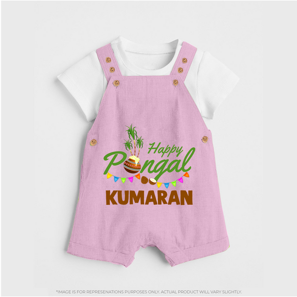 Festive Happy Pongal Typography | Personalized Kids Dungaree  - BABY PINK - 0 - 5 Months Old (Chest 18")