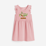 Festive Happy Pongal Typography | Personalized Kids  frock   - BABY PINK - 1 - 2 Years Old (Chest 22" , Full Length 22")