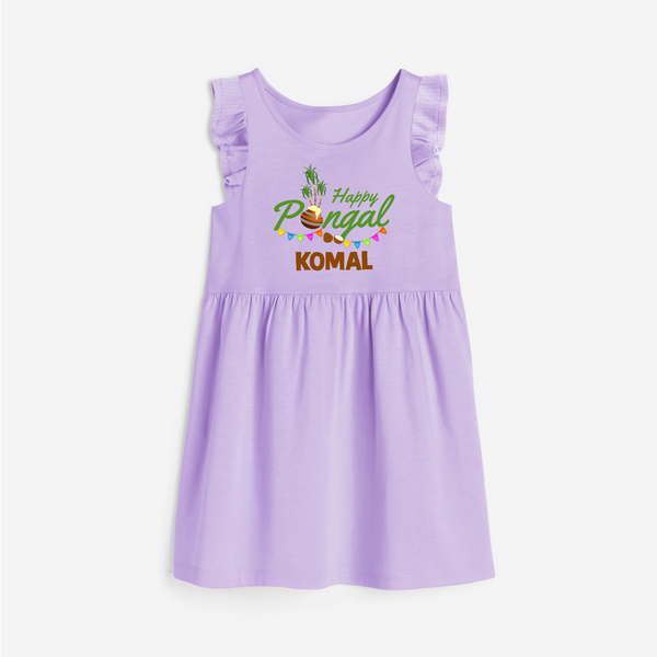 Festive Happy Pongal Typography | Personalized Kids  frock   - LILAC - 1 - 2 Years Old (Chest 22" , Full Length 22")