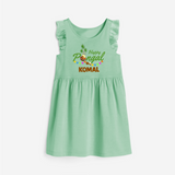 Festive Happy Pongal Typography | Personalized Kids  frock   - MINT GREEN - 1 - 2 Years Old (Chest 22" , Full Length 22")
