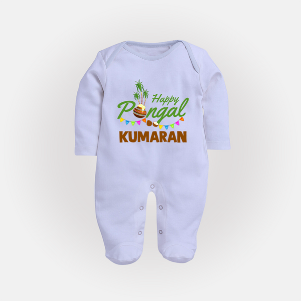 Festive Happy Pongal Typography | Personalized Kids Fullbody Suit  - BABY BLUE - New Born (Chest 7.5")