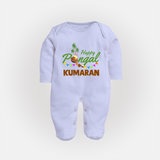Festive Happy Pongal Typography | Personalized Kids Fullbody Suit  - BABY BLUE - New Born (Chest 7.5")