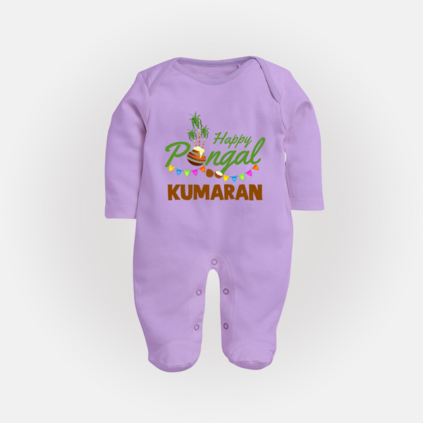 Festive Happy Pongal Typography | Personalized Kids Fullbody Suit  - LILAC - New Born (Chest 7.5")