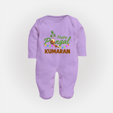Festive Happy Pongal Typography | Personalized Kids Fullbody Suit  - LILAC - New Born (Chest 7.5")