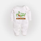 Festive Happy Pongal Typography | Personalized Kids Fullbody Suit  - WHITE - New Born (Chest 7.5")