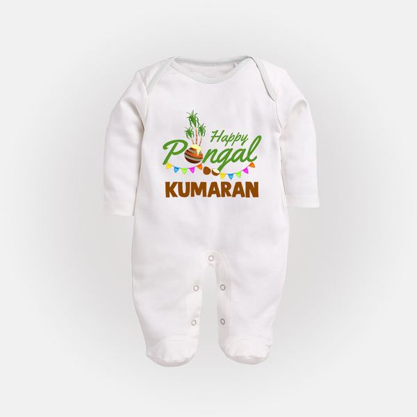 Festive Happy Pongal Typography | Personalized Kids Fullbody Suit  - WHITE - New Born (Chest 7.5")