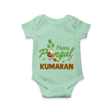 Festive Happy Pongal Typography | Personalized Kids Romper  - MINT GREEN - New Born (Chest 14")