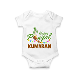 Festive Happy Pongal Typography | Personalized Kids Romper  - WHITE - New Born (Chest 14")