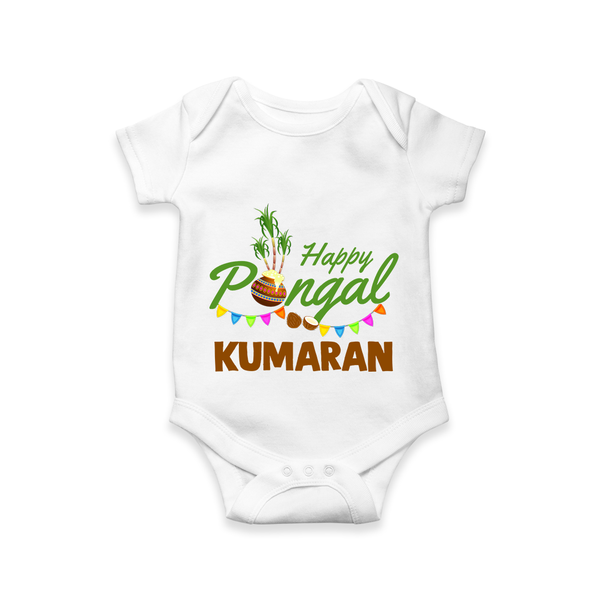 Festive Happy Pongal Typography | Personalized Kids Romper  - WHITE - New Born (Chest 14")