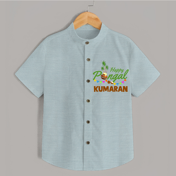 Festive Happy Pongal Typography | Personalized Kids Shirt  - ARCTIC BLUE - 0 - 6 Months Old (Chest 23")