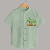Festive Happy Pongal Typography | Personalized Kids Shirt  - MINT GREEN - 0 - 6 Months Old (Chest 23")