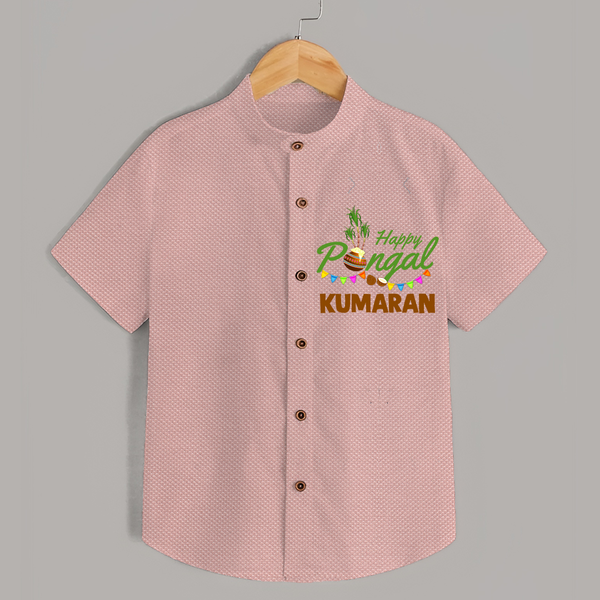 Festive Happy Pongal Typography | Personalized Kids Shirt  - PEACH - 0 - 6 Months Old (Chest 23")
