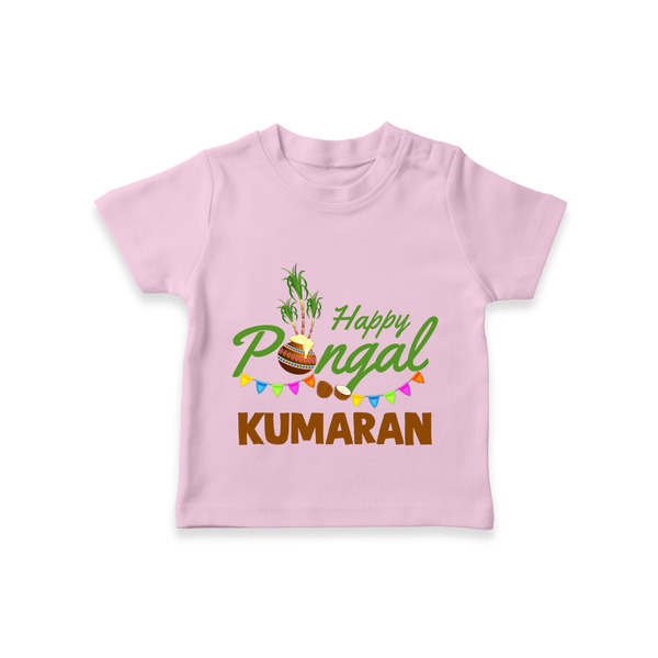 Festive Happy Pongal Typography | Personalized Kids T-Shirt  - BABY PINK - 0-5 Months Old (Chest 17")