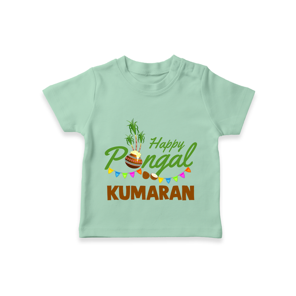 Festive Happy Pongal Typography | Personalized Kids T-Shirt  - MINT GREEN - 0-5 Months Old (Chest 17")
