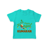 Festive Happy Pongal Typography | Personalized Kids T-Shirt  - TEAL - 0-5 Months Old (Chest 17")