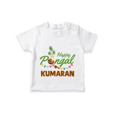 Festive Happy Pongal Typography | Personalized Kids T-Shirt  - WHITE - 0-5 Months Old (Chest 17")