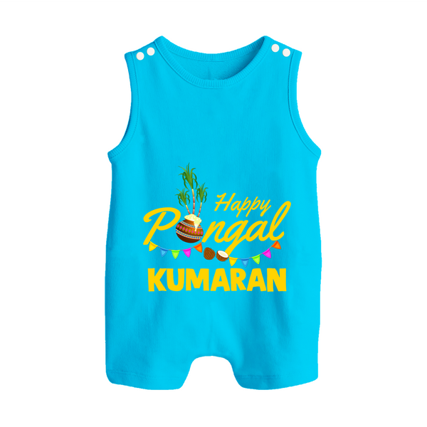 Festive Happy Pongal Typography | Personalized Kids Romper Suit  - SKY BLUE - 0 - 5 Months Old (Chest 18")