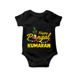 Festive Happy Pongal Typography | Personalized Kids Romper  - BLACK - New Born (Chest 14")