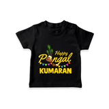 Festive Happy Pongal Typography | Personalized Kids T-Shirt  - BLACK - 0-5 Months Old (Chest 17")