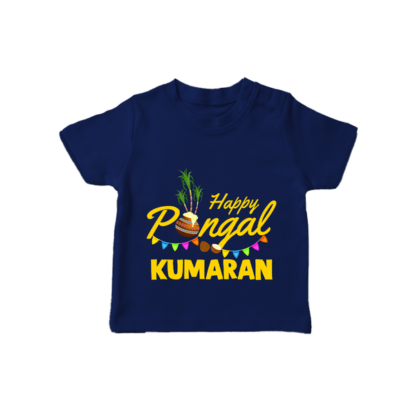 Festive Happy Pongal Typography | Personalized Kids T-Shirt  - NAVY BLUE - 0-5 Months Old (Chest 17")